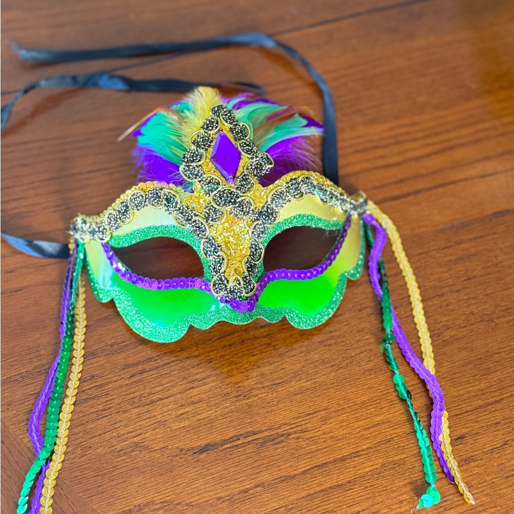 Colorful Masquerade Mask with Feathers for Mardi Gras Parties and Balls